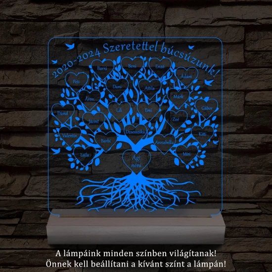 Osztályfa személyre szabott fatalppal 7 színű 3D led lámpa