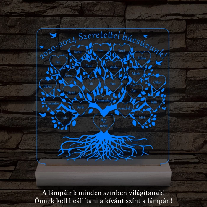 Osztályfa személyre szabott fatalppal 7 színű 3D led lámpa