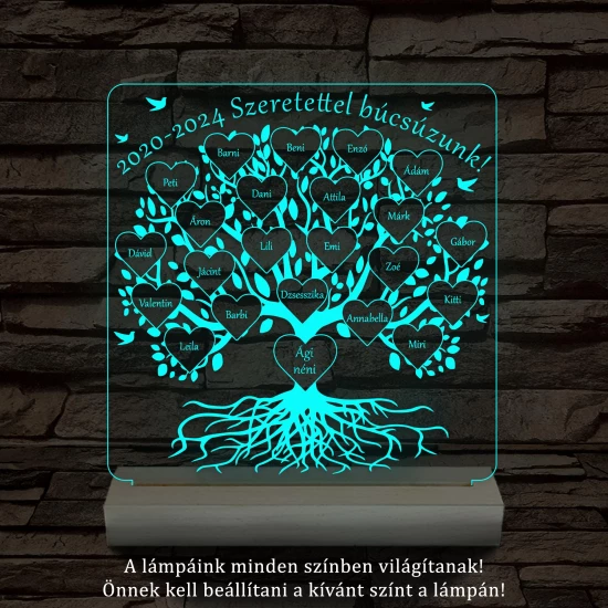 Osztályfa személyre szabott fatalppal 7 színű 3D led lámpa