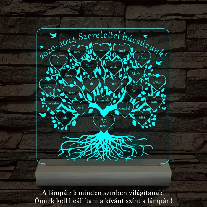 Osztályfa személyre szabott fatalppal 7 színű 3D led lámpa