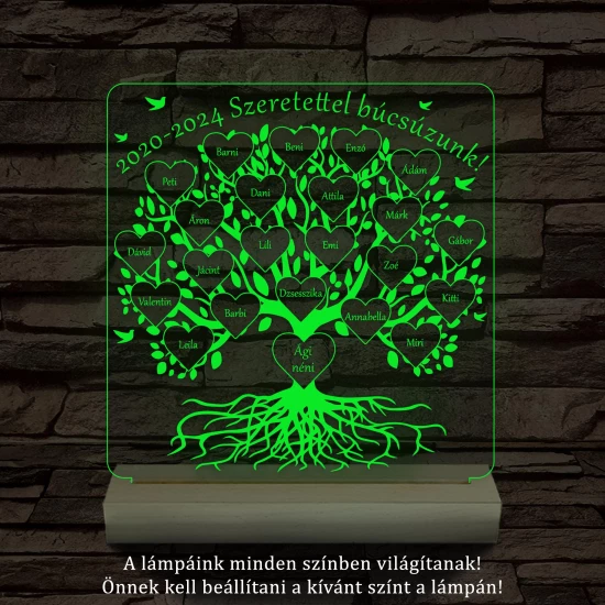 Osztályfa személyre szabott fatalppal 7 színű 3D led lámpa