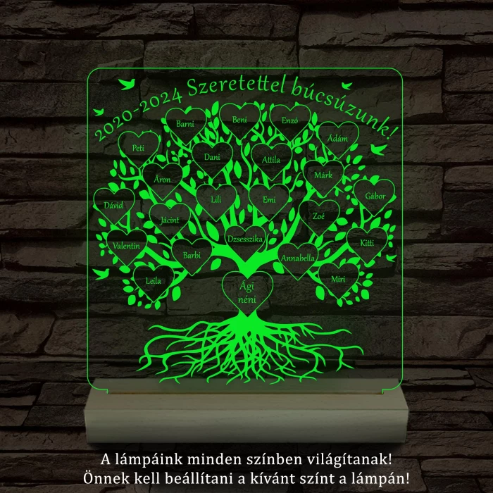 Osztályfa személyre szabott fatalppal 7 színű 3D led lámpa