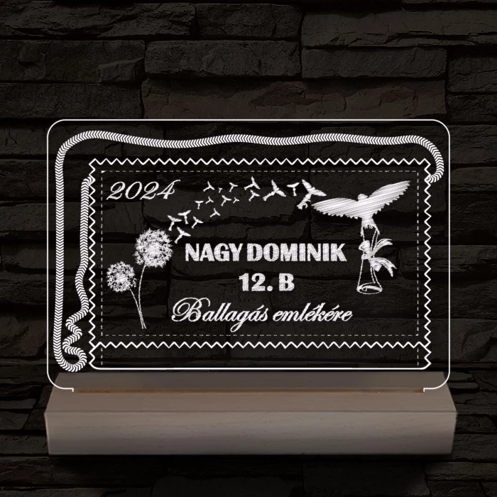 Ballagás emlékére személyre szabott 20 cm fa talppal 7 színű 3D led lámpa