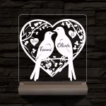 Esküvő galambpár személyre szabott fatalppal 7 színű 3D led lámpa