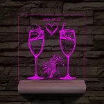 Pezsgő Esküvő személyre szabott fatalppal 7 színű 3D led lámpa