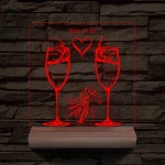 Pezsgő Esküvő személyre szabott fatalppal 7 színű 3D led lámpa