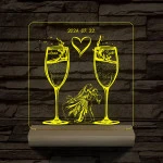 Pezsgő Esküvő személyre szabott fatalppal 7 színű 3D led lámpa