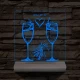 Pezsgő Esküvő személyre szabott fatalppal 7 színű 3D led lámpa