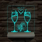 Pezsgő Esküvő személyre szabott fatalppal 7 színű 3D led lámpa