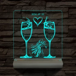 Pezsgő Esküvő személyre szabott fatalppal 7 színű 3D led lámpa