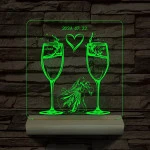 Pezsgő Esküvő személyre szabott fatalppal 7 színű 3D led lámpa