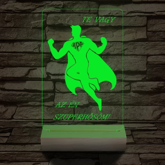 Apa a szuperhős személyre szabott 20 cm fa talppal 7 színű 3D led lámpa