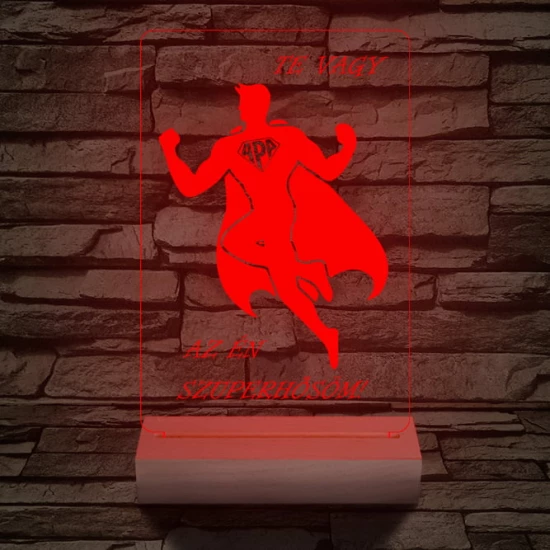 Apa a szuperhős személyre szabott 20 cm fa talppal 7 színű 3D led lámpa