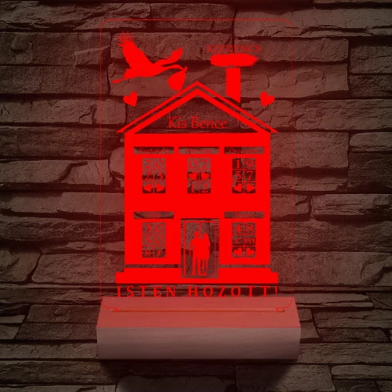 Babaköszöntő személyre szabott 20 cm fa talppal 7 színű 3D led lámpa