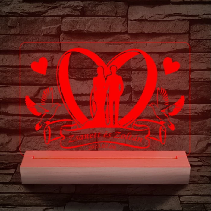 Esküvő személyre szabott fatalppal 7 színű 3D led lámpa