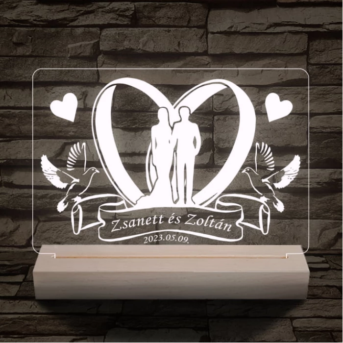 Esküvő személyre szabott fatalppal 7 színű 3D led lámpa
