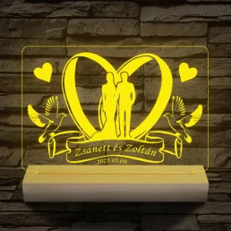 Esküvő személyre szabott fatalppal 7 színű 3D led lámpa