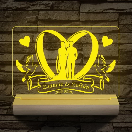 Esküvő személyre szabott fatalppal 7 színű 3D led lámpa