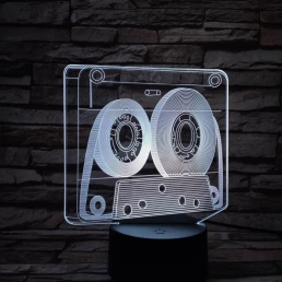Retro szalagos kazetta 7 színű 3D led lámpa