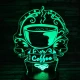 Kávé illat 7 színű 3D led lámpa