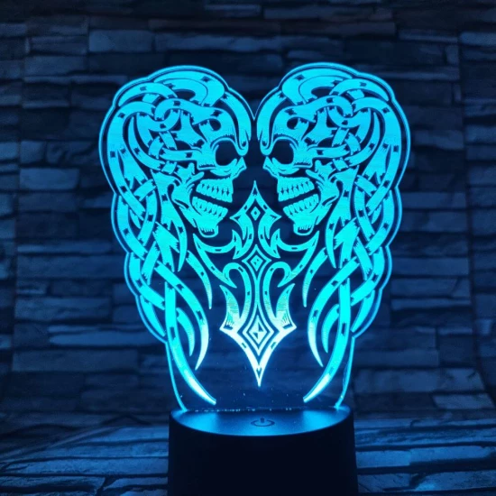 Koponya angyalszárny 7 színű 3D led lámpa