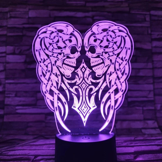Koponya angyalszárny 7 színű 3D led lámpa