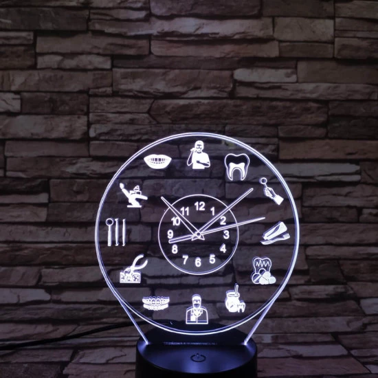 Fogorvos óra 7 színű 3D led lámpa