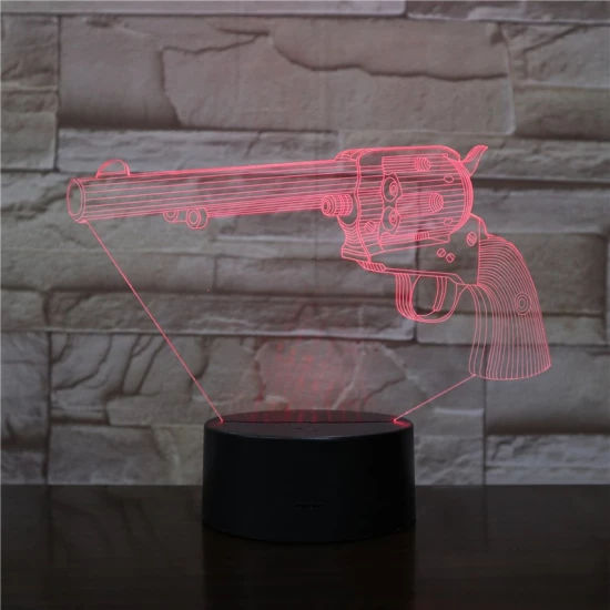 Pisztoly revolver  7 színű  3D led lámpa