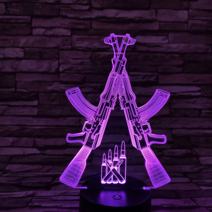 Két Gépfegyver 7 színű 3D led lámpa