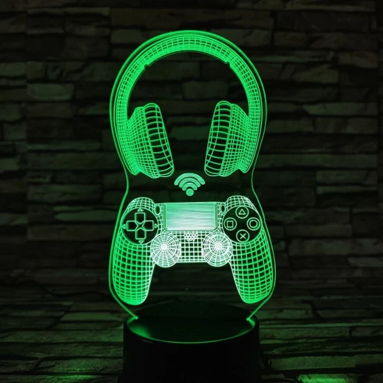 Kontroller & Fejhallgató 7 színű 3D led lámpa