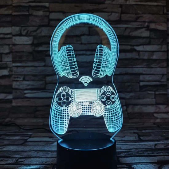 Kontroller & Fejhallgató 7 színű 3D led lámpa