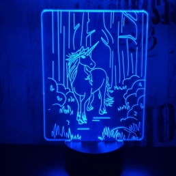 Egyszarvú ló 7 színű 3D led lámpa