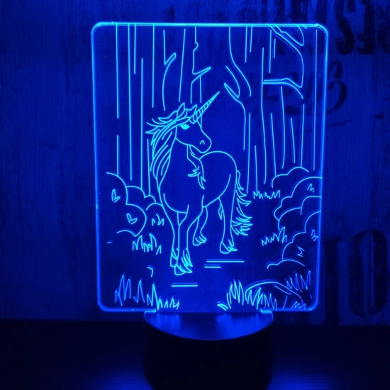 Egyszarvú ló 7 színű 3D led lámpa