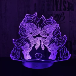 Két kicsi egyszarvú 7 színű  3D led lámpa