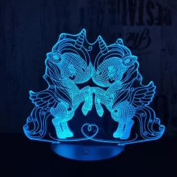 Két kicsi egyszarvú 7 színű  3D led lámpa