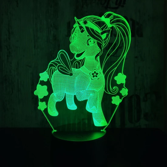 Csillagos kicsi Pegazus 7 színű 3D led lámpa