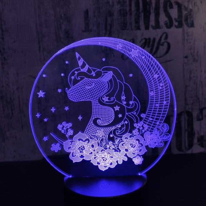 Egyszarvú Csillagos 7 színű 3D led lámpa