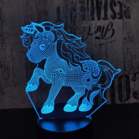 Kicsi unikornis 7 színű 3D led lámpa