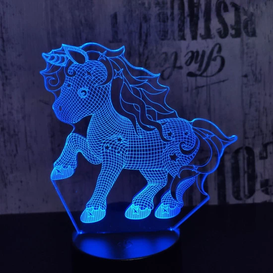 Kicsi unikornis 7 színű 3D led lámpa