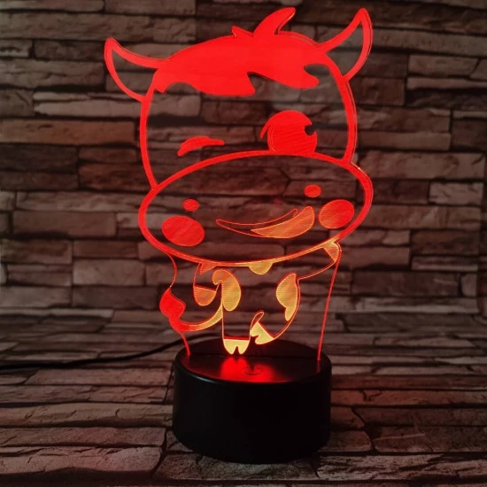 Tehén 2 7 színű 3D led lámpa