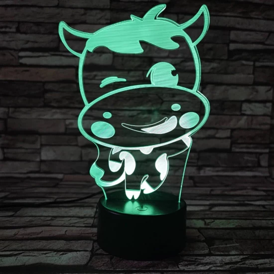 Tehén 2 7 színű 3D led lámpa