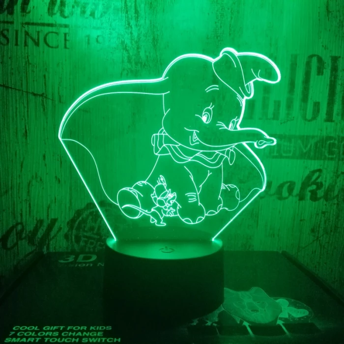 Bébi elefánt & kisegér 7 színű 3D led lámpa