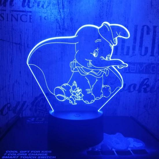 Bébi elefánt & kisegér 7 színű 3D led lámpa