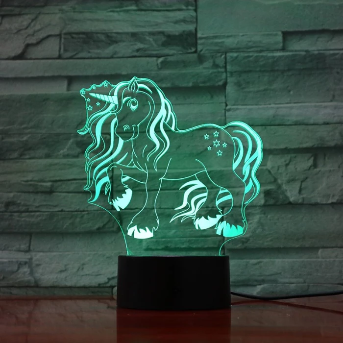 Unikornis Csillagos 7 színű 3D led lámpa