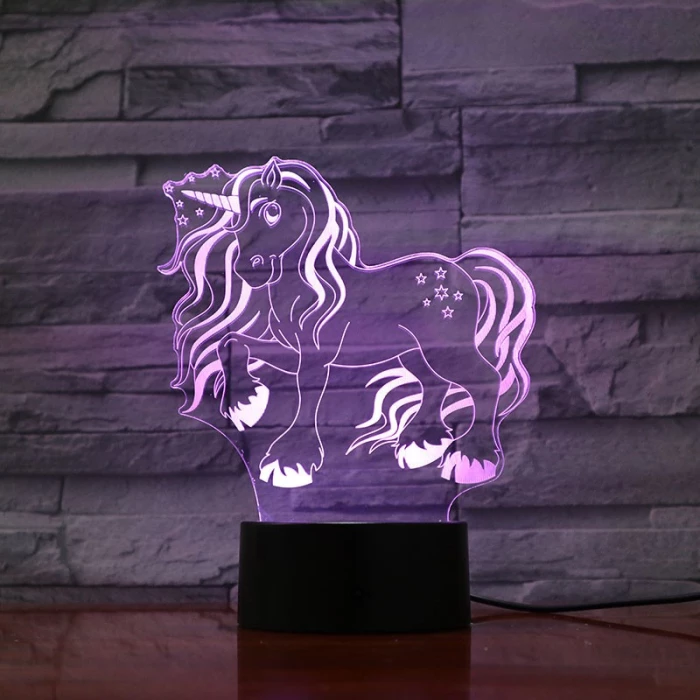 Unikornis Csillagos 7 színű 3D led lámpa