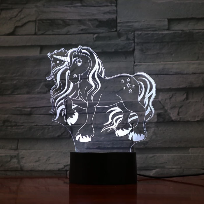 Unikornis Csillagos 7 színű 3D led lámpa