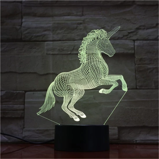 Ágaskodó Unikornis 7 színű 3D led lámpa