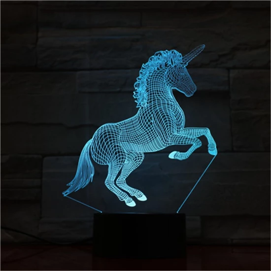 Ágaskodó Unikornis 7 színű 3D led lámpa
