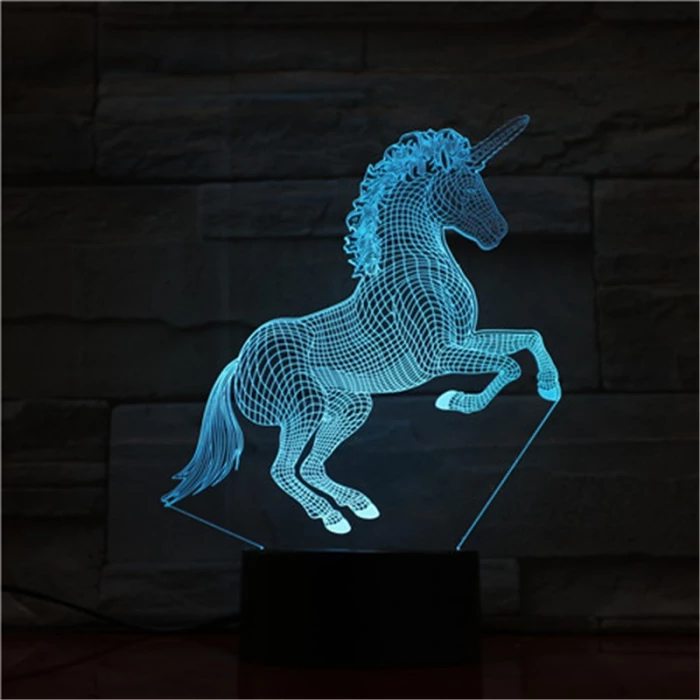 Ágaskodó Unikornis 7 színű 3D led lámpa