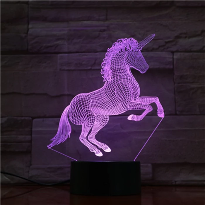 Ágaskodó Unikornis 7 színű 3D led lámpa